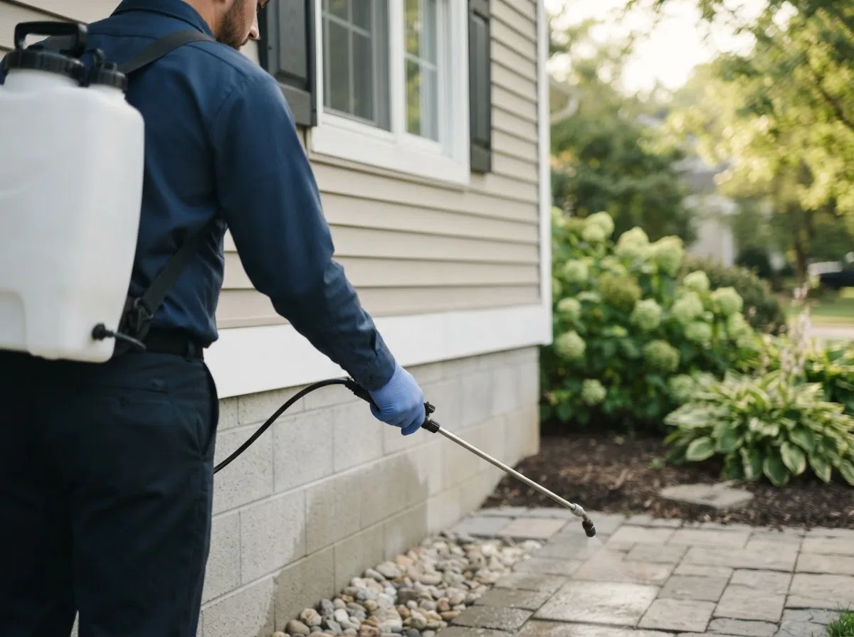 Pest control technician inspecting a home in Danville, NH